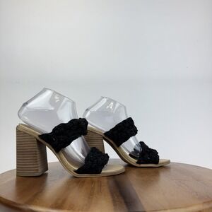 New Womens Dolce Vita Roulette Black Woven Slip On Strappy Sandals Heel Size 6.5